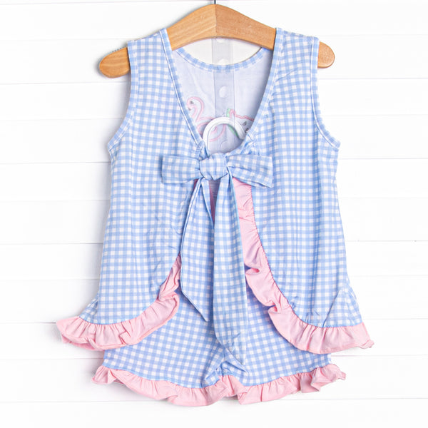 Pool Day Picks Applique Ruffle Short Set, Blue