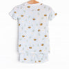 Bumble Bee Blues Bamboo Pajama Short Set, Blue