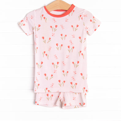 Dancing Dragonflys Bamboo Pajama Short Set, Red