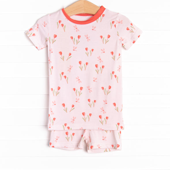 Dancing Dragonflys Bamboo Pajama Short Set, Red