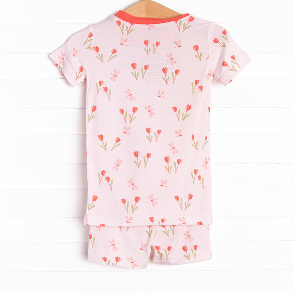 Dancing Dragonflys Bamboo Pajama Short Set, Red