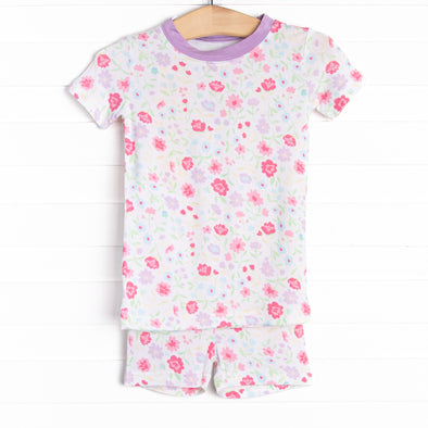 Floral Party Bamboo Pajama Short Set, Purple
