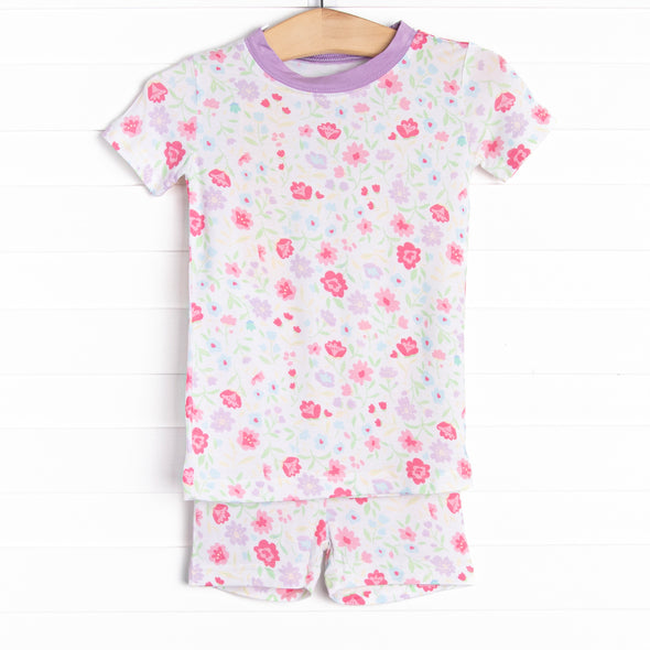 Floral Party Bamboo Pajama Short Set, Purple