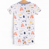 Farmer in the Dell Bamboo Pajama Short Set, Blue