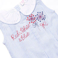 Light Up the Night Embroidered Bubble, Blue Seersucker