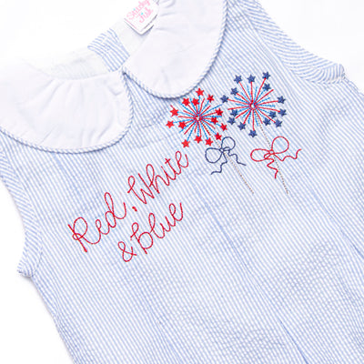 Light Up the Night Embroidered Bubble, Blue Seersucker