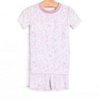 This set is made of the extremely soft, stretchy bamboo viscose fabric that feels like butter and features a pink toile print.