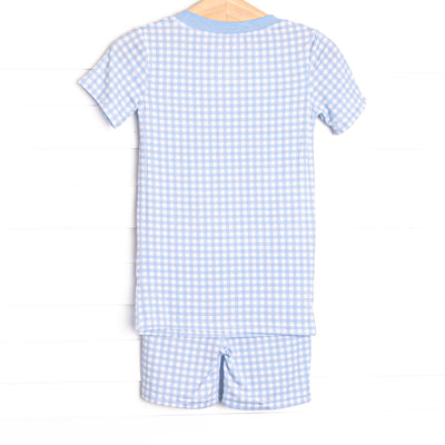 Blue Gingham Bamboo Pajama Short Set, Blue