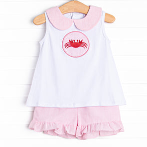 King Crab Crawl Applique Short Set, Pink