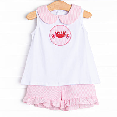 King Crab Crawl Applique Short Set, Pink