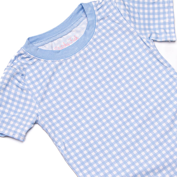 Blue Gingham Bamboo Pajama Short Set, Blue