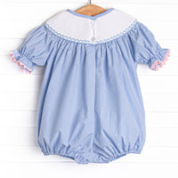 Multicolored Mouse Smocked Bubble, Blue Gingham