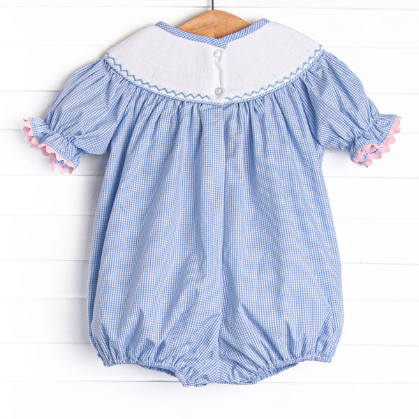 Multicolored Mouse Smocked Bubble, Blue Gingham