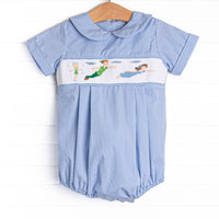 Forever Young Smocked Boy Bubble, Blue Gingham