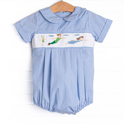 Forever Young Smocked Boy Bubble, Blue Gingham