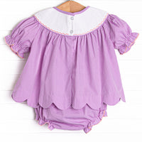 Tangled Tower Smocked Diaper Set, Purple