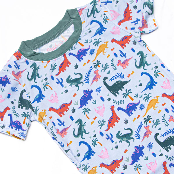 Jurassic Dreamer Bamboo Pajama Short Set, Blue