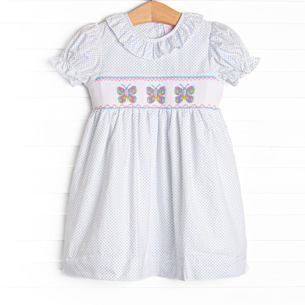 Bye Bye Butterfly Smocked Dress, Blue