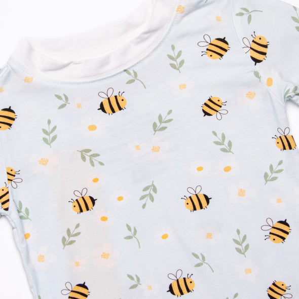 Bumble Bee Blues Bamboo Pajama Short Set, Blue