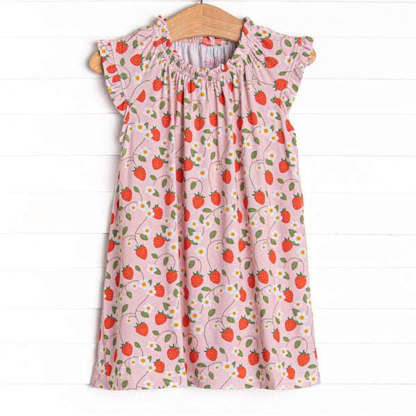 Strawberry Vines Bamboo Night Gown, Red