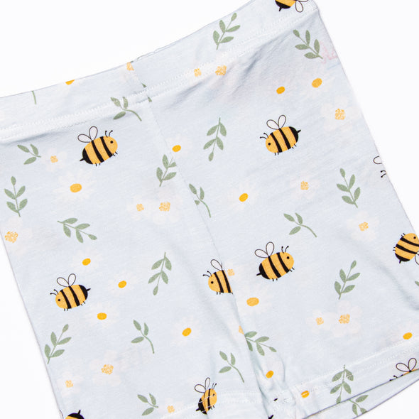 Bumble Bee Blues Bamboo Pajama Short Set, Blue