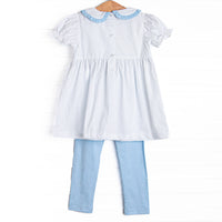 Bye Bye Butterfly Smocked Collared Legging Set, Blue