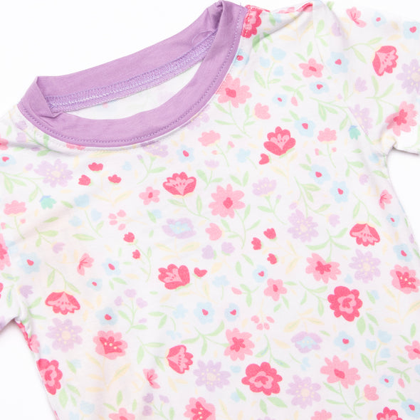 Floral Party Bamboo Pajama Short Set, Purple