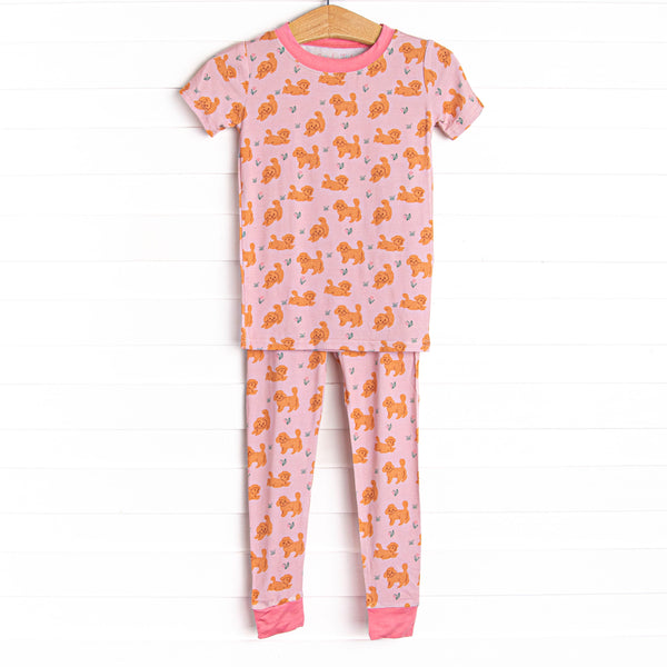 Snuggle Pup Bamboo Pajama Short Sleeve Set, Pink