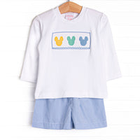 Multicolored Mouse Smocked Long Sleeve Short Set, Blue Gingham