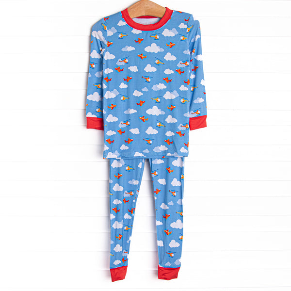 Cloudy Controller Bamboo Pajama Set, Blue