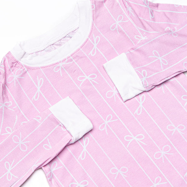 Ribbon Rows Bamboo Pajama Set, Pink