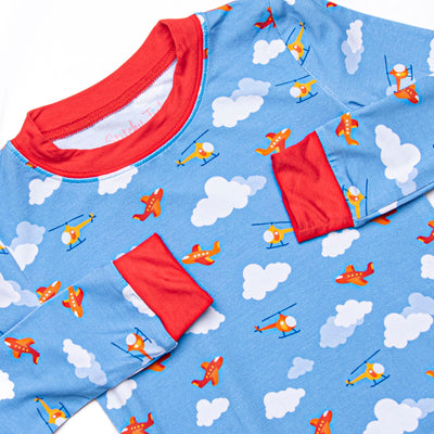 Cloudy Controller Bamboo Pajama Set, Blue