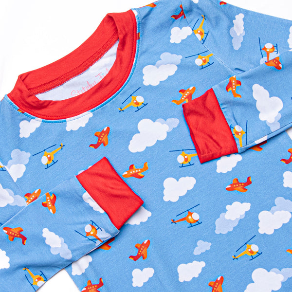 Cloudy Controller Bamboo Pajama Set, Blue