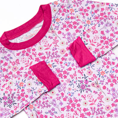 Ditsy Floral Dreams Bamboo Pajama Set, Dark Pink