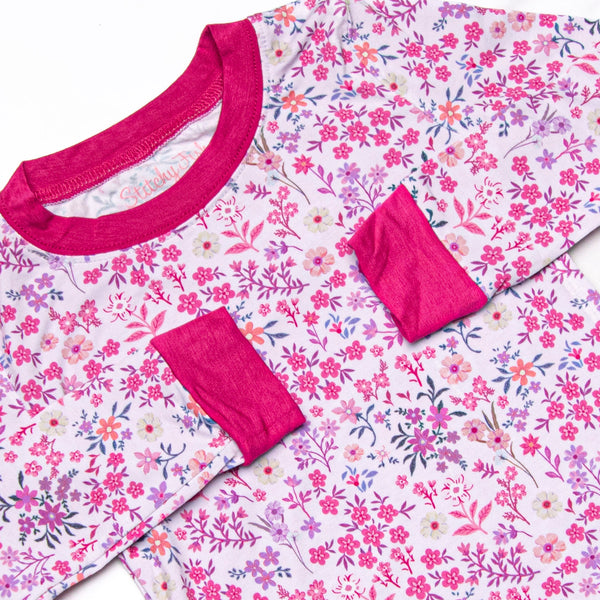 Ditsy Floral Dreams Bamboo Pajama Set, Dark Pink