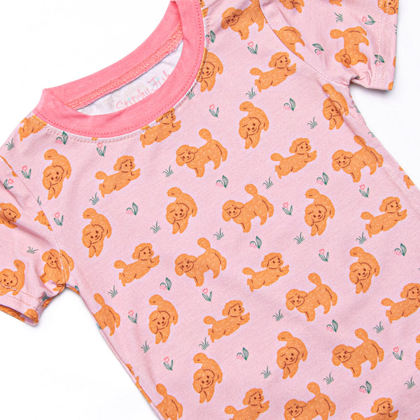 Snuggle Pup Bamboo Pajama Short Sleeve Set, Pink