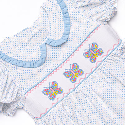 Bye Bye Butterfly Smocked Collared Legging Set, Blue