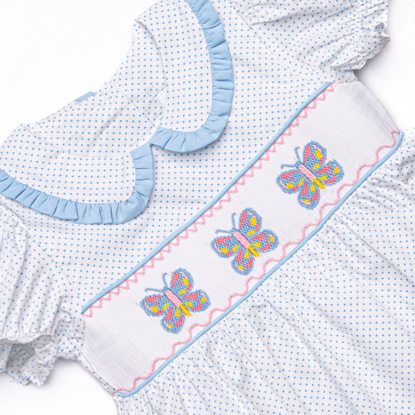 Bye Bye Butterfly Smocked Collared Legging Set, Blue