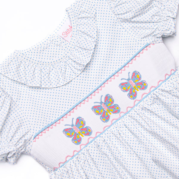 Bye Bye Butterfly Smocked Dress, Blue