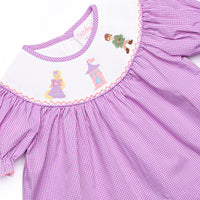Tangled Tower Smocked Diaper Set, Purple