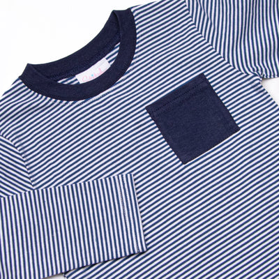 Evan Long Sleeve Pocket Diaper Set, Navy Stripe
