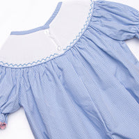 Multicolored Mouse Smocked Bubble, Blue Gingham