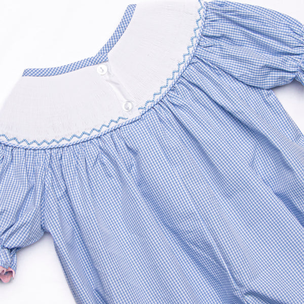 Multicolored Mouse Smocked Bubble, Blue Gingham