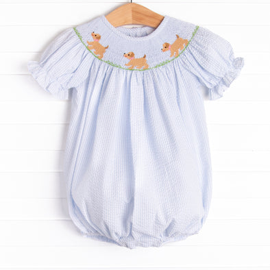 Walk and Wag Smocked Girl Bubble, Blue