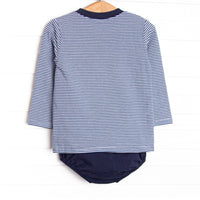 Evan Long Sleeve Pocket Diaper Set, Navy Stripe
