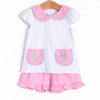 Pockets of Petals Embroidered Ruffle Short Set, Pink