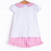 Pockets of Petals Embroidered Ruffle Short Set, Pink
