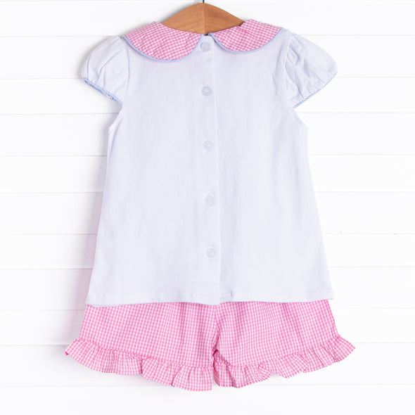 Pockets of Petals Embroidered Ruffle Short Set, Pink