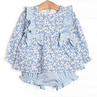 Saylor Floral Bow Diaper Set, Blue