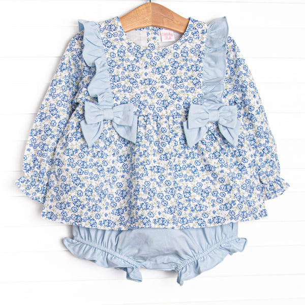 Saylor Floral Bow Diaper Set, Blue